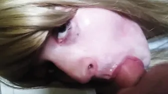 Blonde Crossdresser Sucks Older Man and Swallows His Load