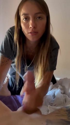 GF swallows cum during POV handjob