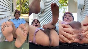 fannyfemmboi playing naughty outside her home, twerking and jerking till get creamy cum