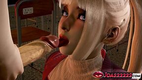 Rule34 Anime: Blonde Angele licks big dick, gets handjob and titfuck