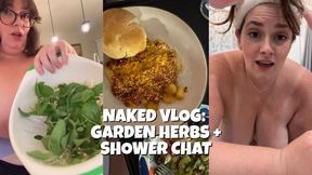 Naked Vlog: BBW Brunette Harvesting Garden Herbs and Shower Chat | Luna Lewis