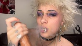 stepsis bikini smoking handjob with stepbro