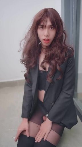 Cute Sissy Smoking and Anal in Chastity