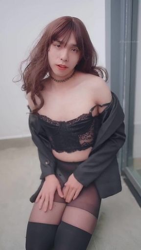 Cute Sissy Smoking and Anal in Chastity