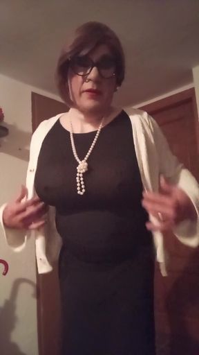 Crossdresser Boy Showing off His Curves in Front of the Mirror