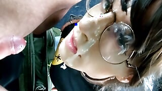 Tranny gets facial after blowjob in car! This should be proudly presented!! POV