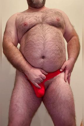 More of Anal Steve in His Hot Red Thong, with Ball Weights Installed, Jacking off and Eating His Own Cum for You