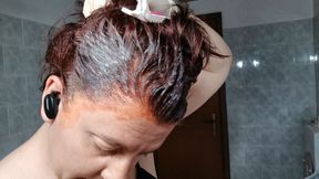 Super red hair dye with white latex gloves 1080HD