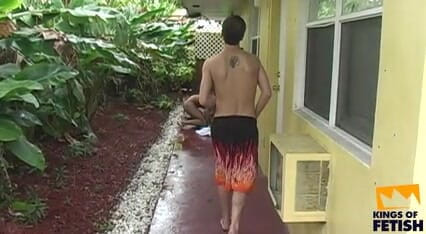 Two guys get their asses screwed by a dude outdoor and one of them gets DP