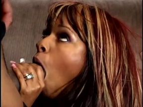 Gorgeous black chick with big breasts gets licked before a fucking