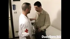 Unethical doctor fisting soldier's asshole at the hospital