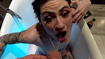 Gulping down Piss in a glowing tub