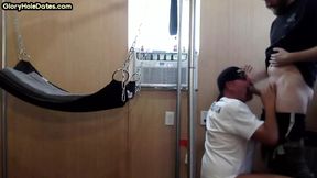 Gloryhole stud enjoys fucking in asshole in doggystyle