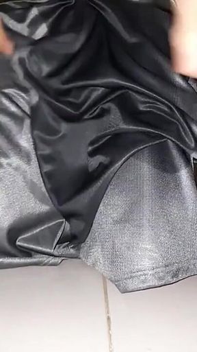 Satin Silver Long Skirt Pissed and Cum Rag