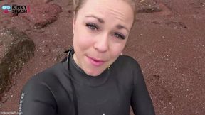 Wetsuit Giantess Finds a Tiny Toy to Tease