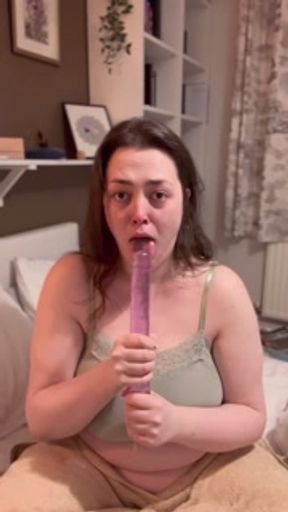 British Girl With Big Natural Tits Deepthroats Double Ended Dildo