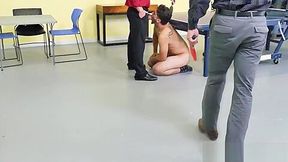 Jock sucked off before gay office threeway