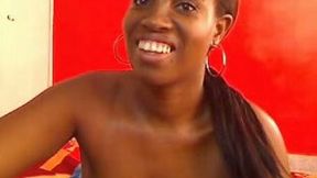 Ebony ratchet whore with big rack and brags off her melons on webcam
