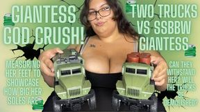 Giantess God CRUSH Two Trucks with FEET