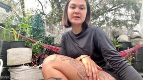 kinky mary – outdoor piss on the plant, strip and squat in the garden