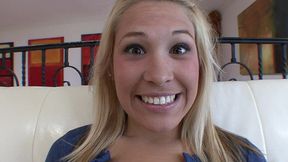 kimberly is thirsty for cum as she licks and sucks a hard dick for it