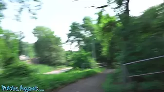 Public Porn - Blonde MILF with natural tits and nice pussy flaps fucks outdoors in a public park