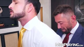 Hunky muscular men Javi Gray and Marcos Oliveira bareback intensely