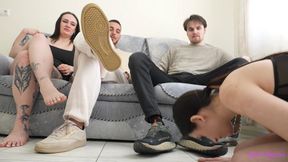 KEVIN, SAM and SANDRA - Show us how good you are at sucking and worshiping feet!