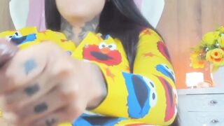 Latina shemale stroking her big, firm cock