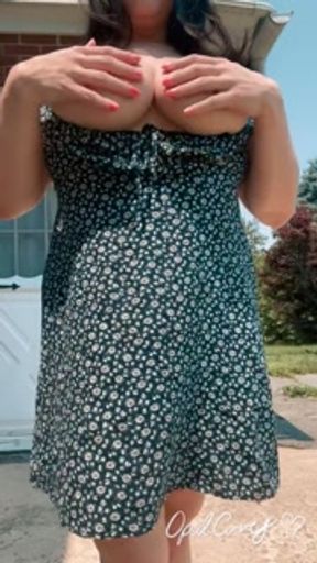 Super powerful standing piss outside with my tits out