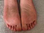 Footjob and cum on soles of sillicone toy feet