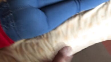 Her hairy ass in jeans got my wife whimpering as I jerked off