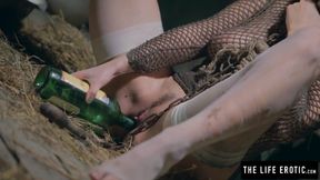 ”Girl is chained in a dirty basement masturbating with a bottle”