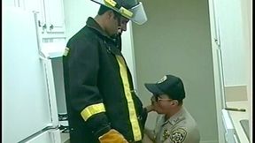 Police Office And Fireman Do Indecent Things In The Kitchen