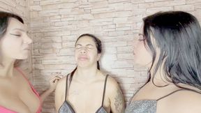 TWO CRUEL PERVERSE DOMINATRIXES SPITTING ON THE STUPID GIRL - BY ANITA THOMPSON AND THAY FLORES - CLIP 2