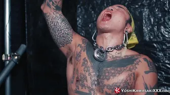Tattooed Jock Yoshi Kawasaki Jerks Big Cock and Gulps His Piss