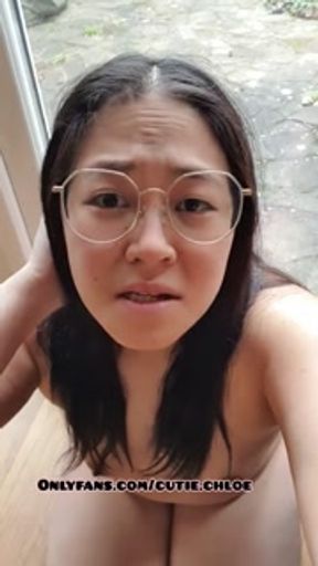 Horny Asian Big boobs begging for cum on her glasses