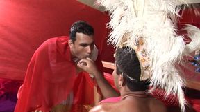 Two Latino men slurp each other after Carnivalle