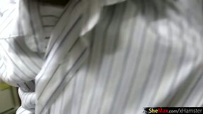 tired ladyboy in pink panties slurps sperm from thick cock