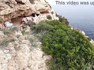 Huge natural Bouncing Boobs Girl and her Emo Girlfriend caught at Lesbian Beach fun and seduce to FFM 3Some by old Guy