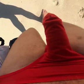 Public beach in a red g string at south West Rocks