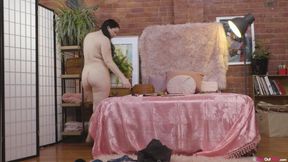 Busty cutie with pierced nipples toys her wet pussy while sniffing panties