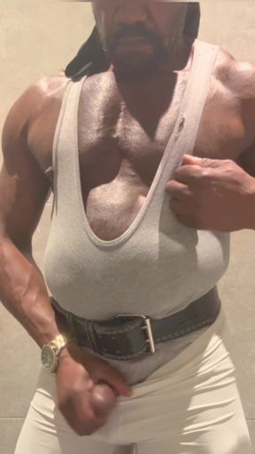 Black Muscle Stepdad Revealing Singlet Bate Cum Post Gym Shower