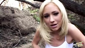 Cheating blonde rides oversized cock outdoors and gulps solid cum