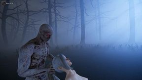 a monster with a huge dick fucks a blonde s throat in the forest and covers her body with sperm. vr