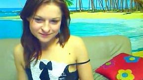 Sweet and cute white brunette girl on webcam takes off her tee