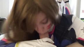 ”Kinky Redhead Tart Kneeling Down To Get A Messy Facial”