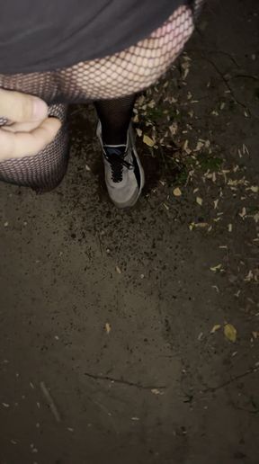 Night Walking in Pantyhose Close Road Teen Boy Flash No Pants.