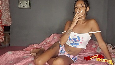 brunette expelling plug from inside her ass and masturbating with dildo and glass of k-med in her ass