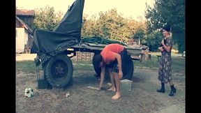 Grandson with Big Cock Fucks Granny on Tractor